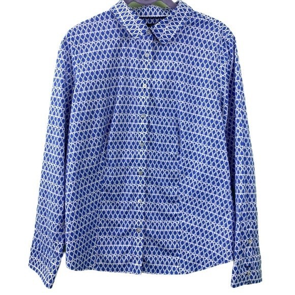 Talbots Blue Geometric Print Long Sleeve Button Up Shirt - Picture 1 of 13